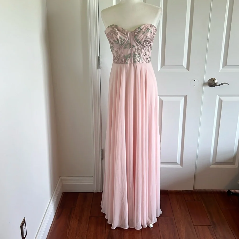dessy pink floral dress Butterfly Botanica Pink Sand Floral Bridesmaid Dresses